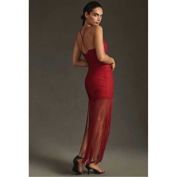 NEW Anthropologie Vineet Bahl Ruched Jazz Fringe Maxi Dress Medium Large X-Large - Picture 5 of 9